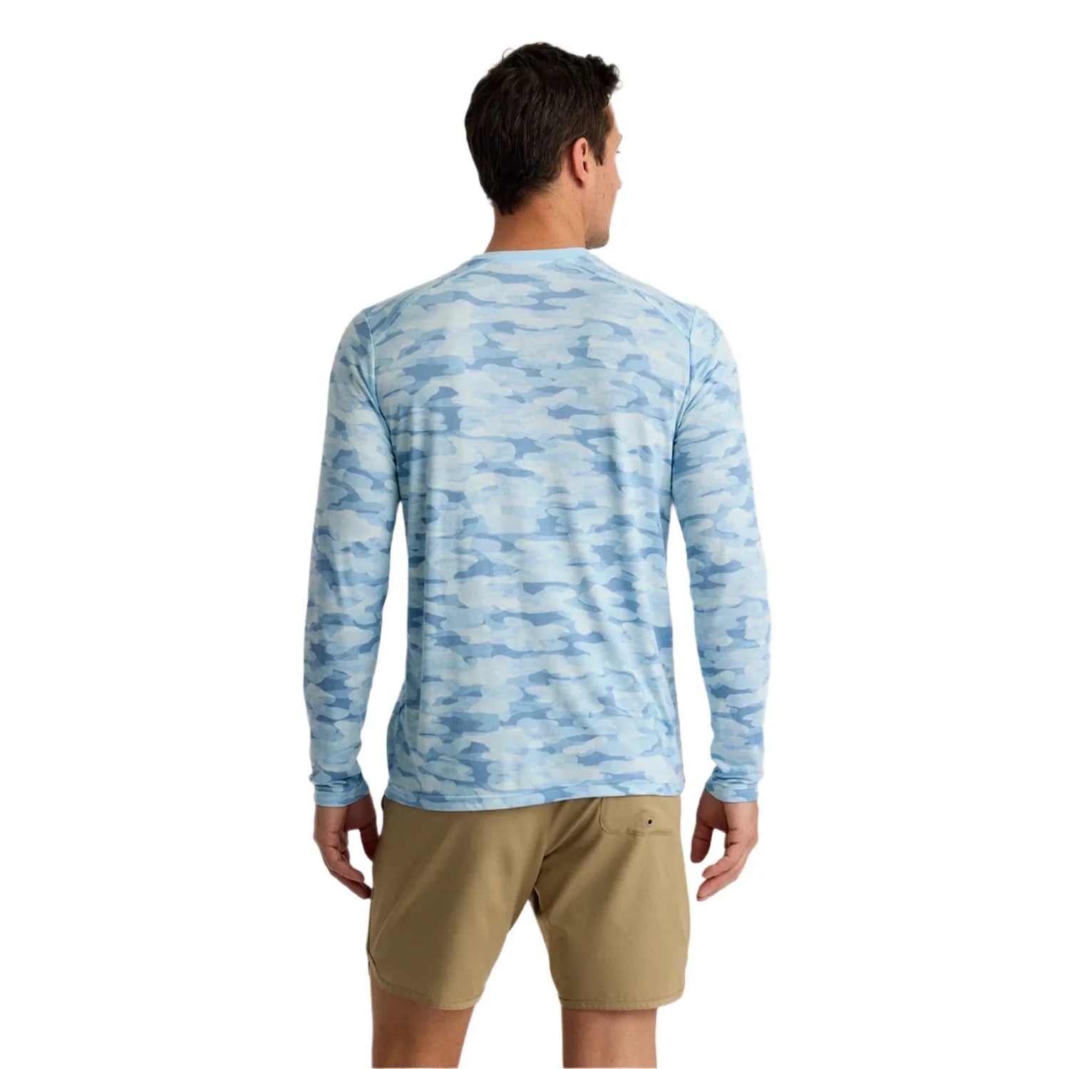 Free Fly Apparel 01. MENS APPAREL - MENS LS SHIRTS - MENS LS ACTIVE Men's Bamboo Lightweight Long Sleeve SEASMOKE CAMO - SURF BLUE