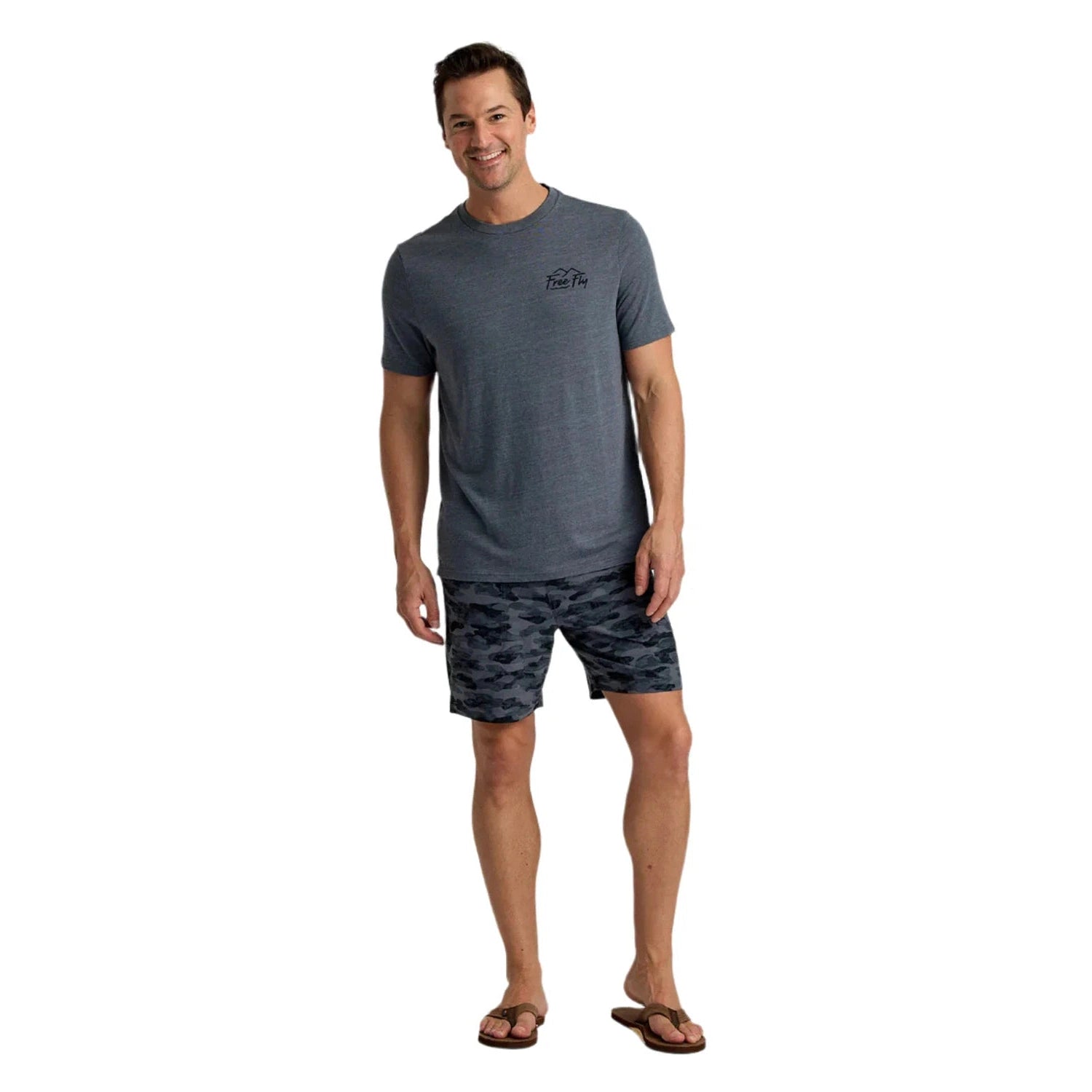 Free Fly Apparel 01. MENS APPAREL - MENS SHORTS - MENS SHORTS ACTIVE Men's Bamboo-Lined Active Breeze Short - 7 in SEASMOKE CAMO - BLACK