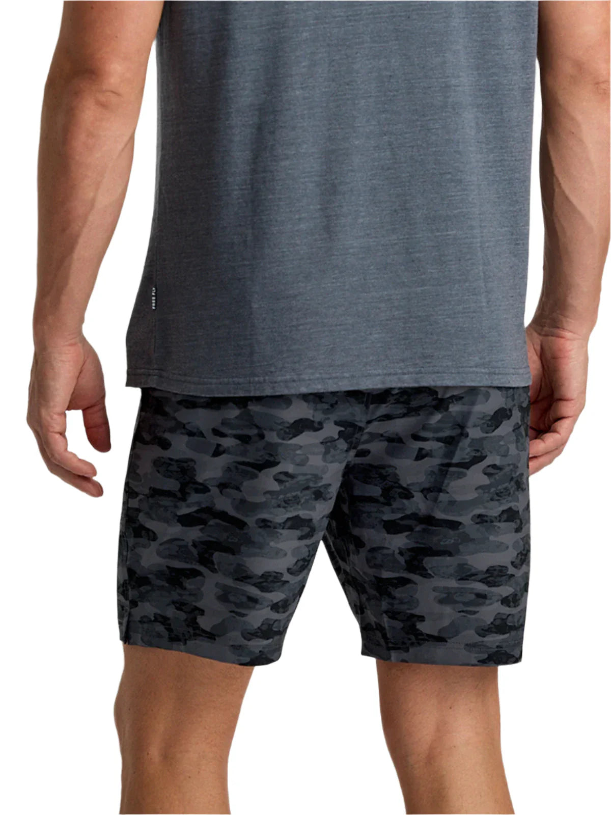 Free Fly Apparel 01. MENS APPAREL - MENS SHORTS - MENS SHORTS ACTIVE Men's Bamboo-Lined Active Breeze Short - 7 in SEASMOKE CAMO - BLACK