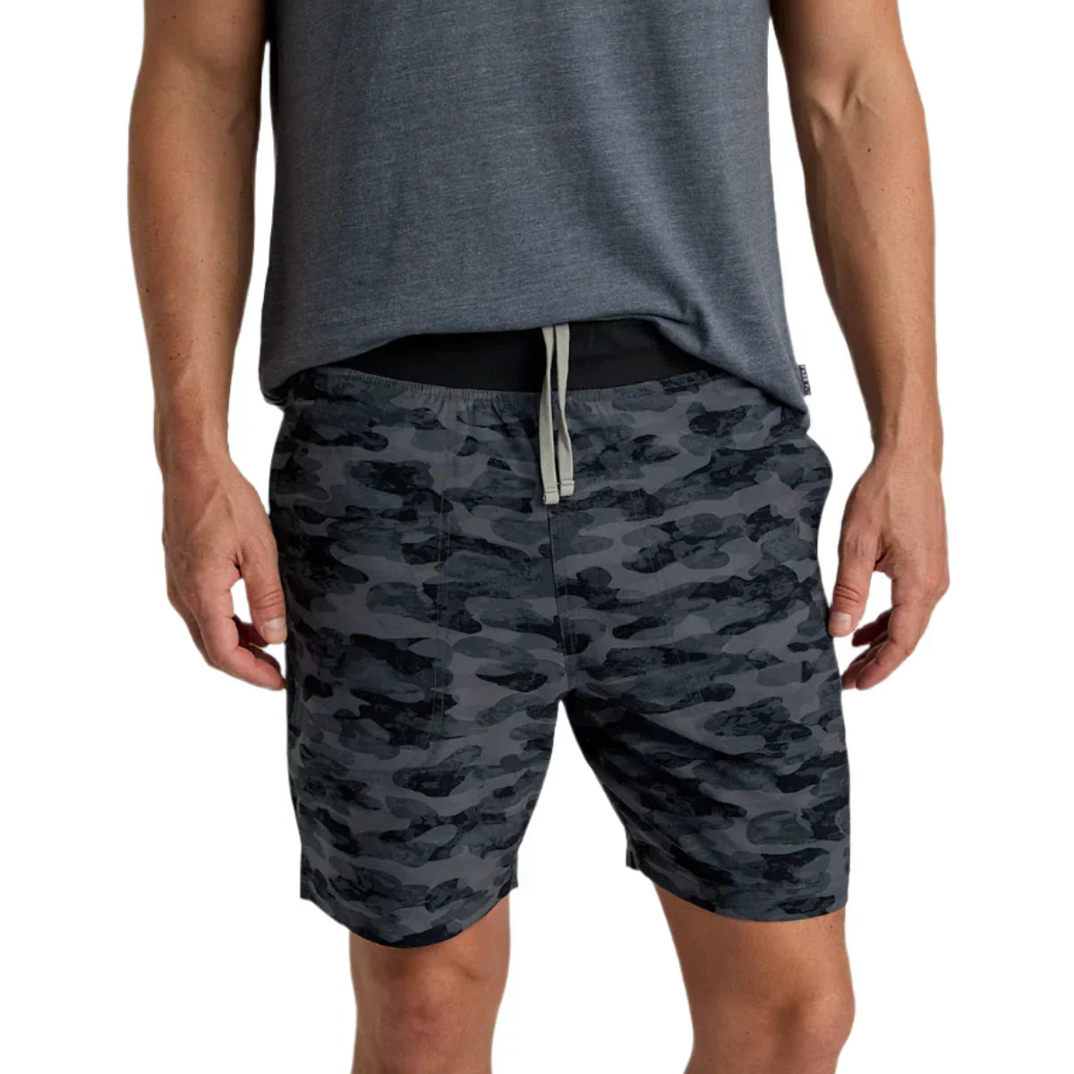 Free Fly Apparel 01. MENS APPAREL - MENS SHORTS - MENS SHORTS ACTIVE Men's Bamboo-Lined Active Breeze Short - 7 in SEASMOKE CAMO - BLACK