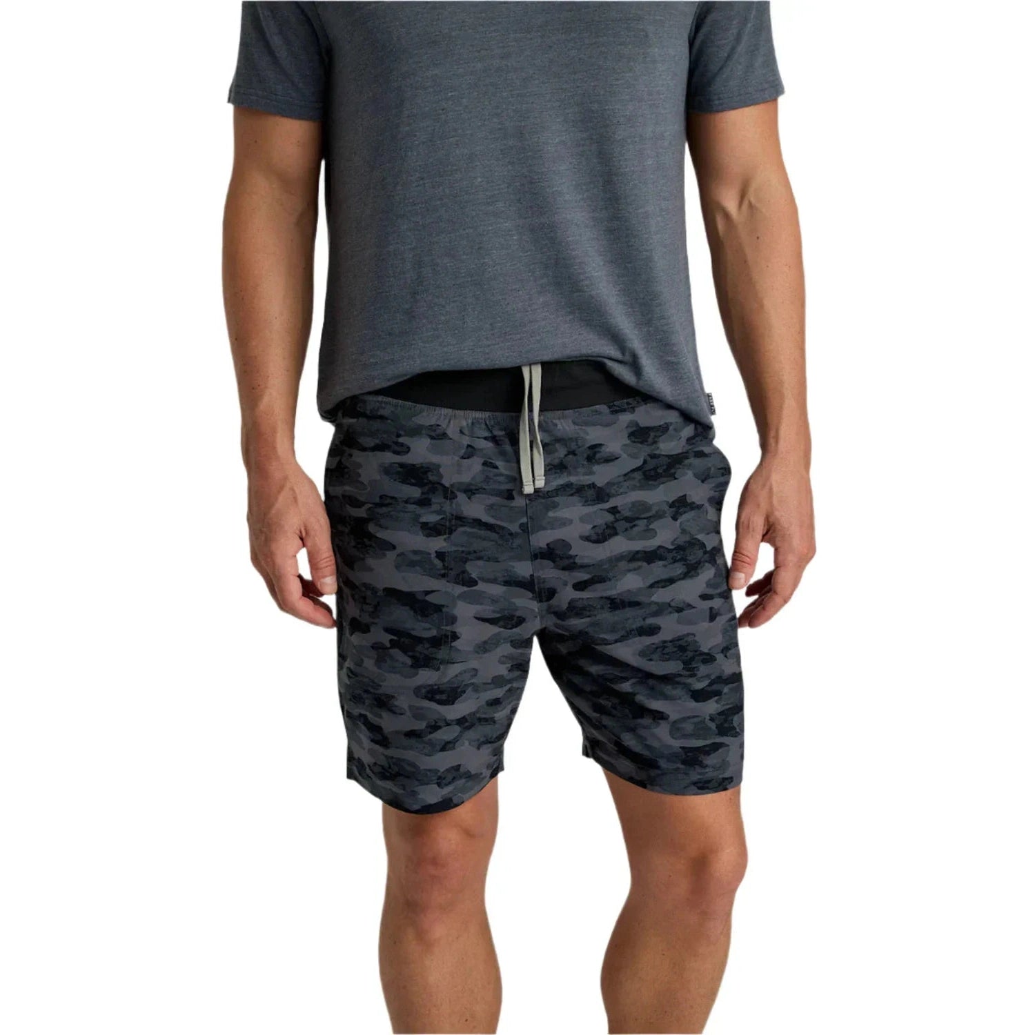 Free Fly Apparel 01. MENS APPAREL - MENS SHORTS - MENS SHORTS ACTIVE Men's Bamboo-Lined Active Breeze Short - 7 in SEASMOKE CAMO - BLACK