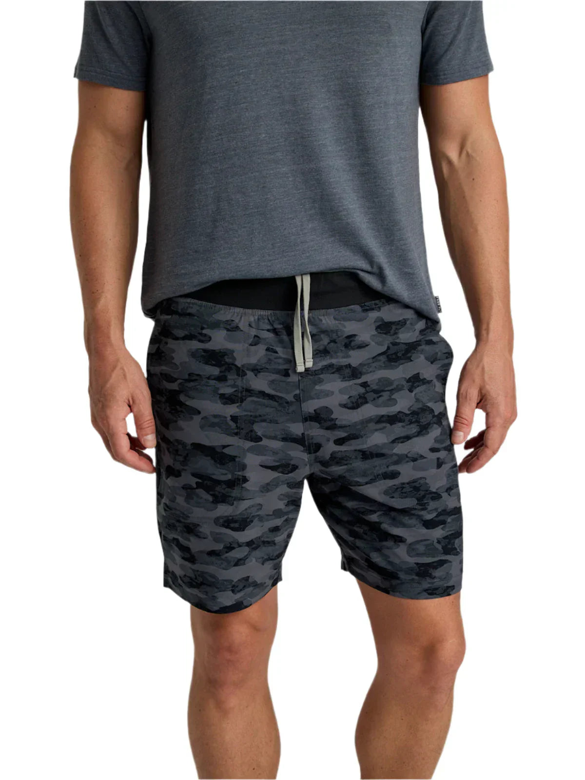 Free Fly Apparel 01. MENS APPAREL - MENS SHORTS - MENS SHORTS ACTIVE Men's Bamboo-Lined Active Breeze Short - 7 in SEASMOKE CAMO - BLACK