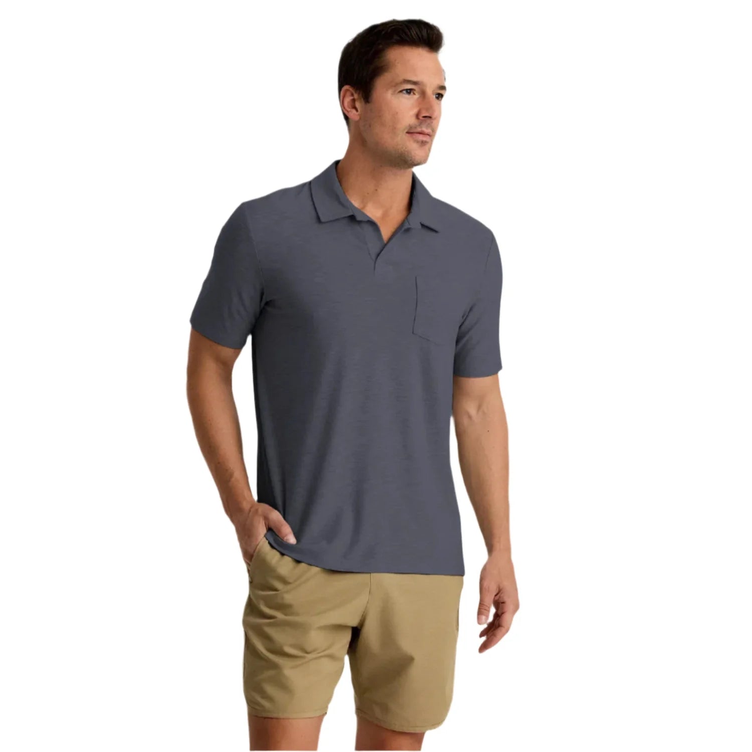 Free Fly Apparel 01. MENS APPAREL - MENS SS SHIRTS - MENS SS POLO Men's Bamboo Slub Polo II STORM CLOUD