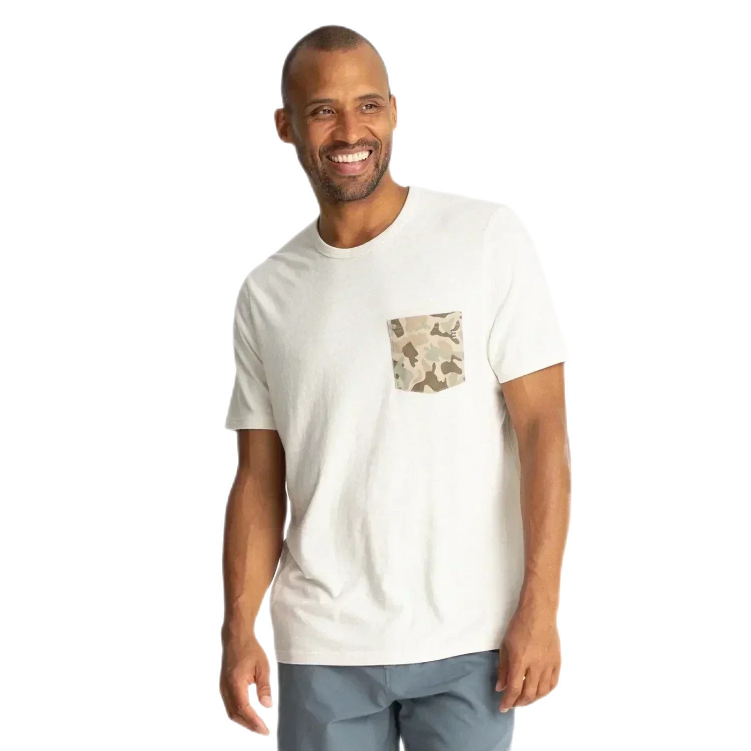 Free Fly Apparel 01. MENS APPAREL - MENS T-SHIRTS - MENS T-SHIRT SS Men's Barrier Island Camo Pocket Tee HEATHER BIRCH