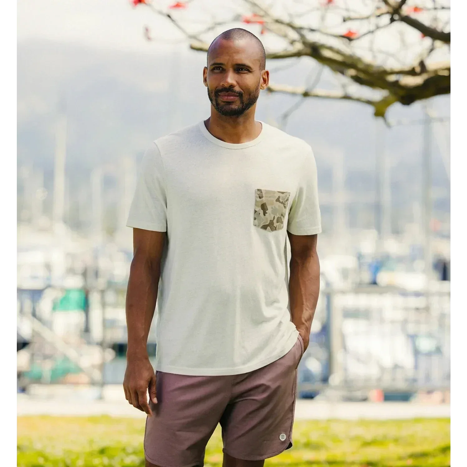 Free Fly Apparel 01. MENS APPAREL - MENS T-SHIRTS - MENS T-SHIRT SS Men's Barrier Island Camo Pocket Tee HEATHER BIRCH