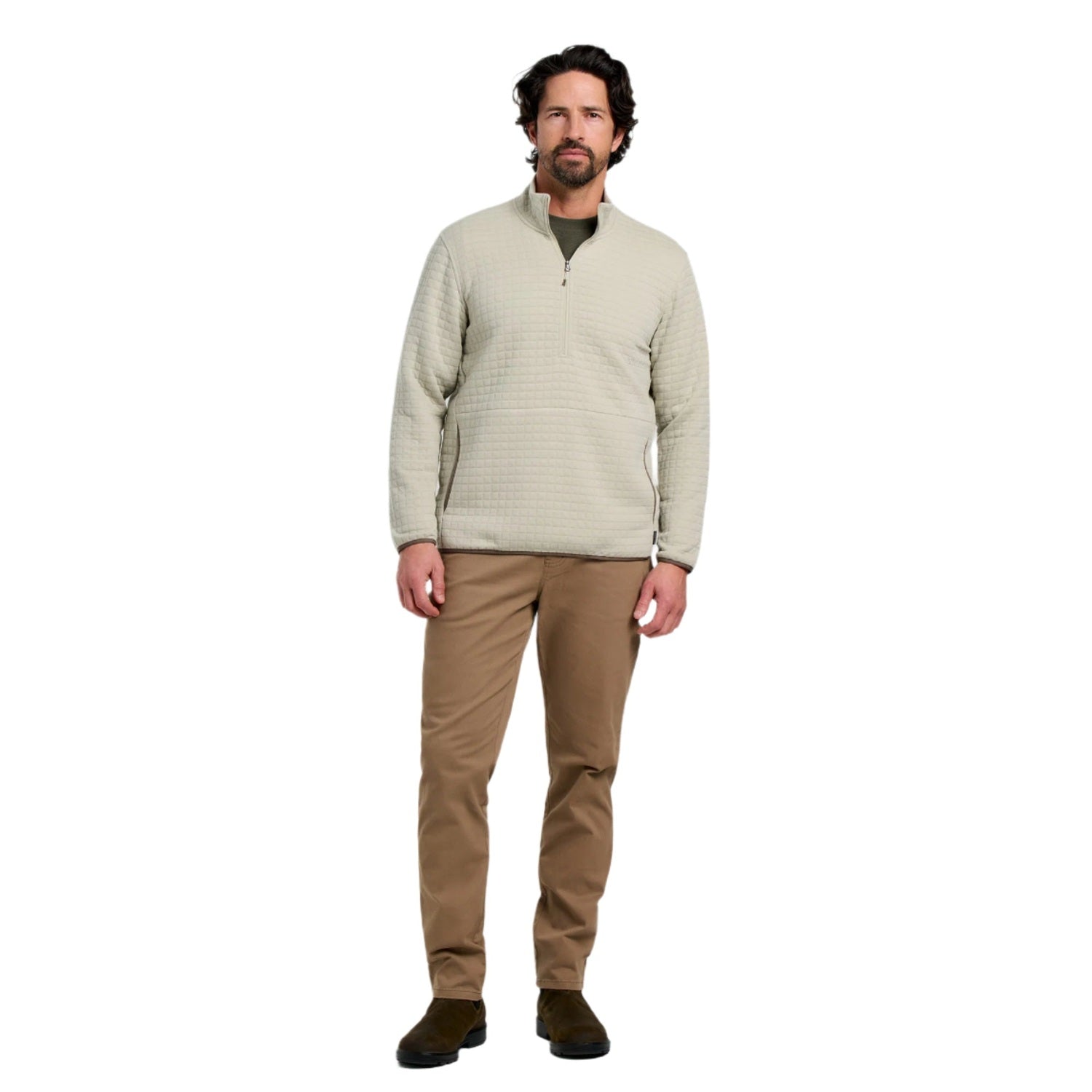 Free Fly Apparel 01. MENS APPAREL - MENS HOODIES|SWEATERS - MENS PO Q ZIP Men's DownValley Quarter Zip HEATHER SANDSTONE