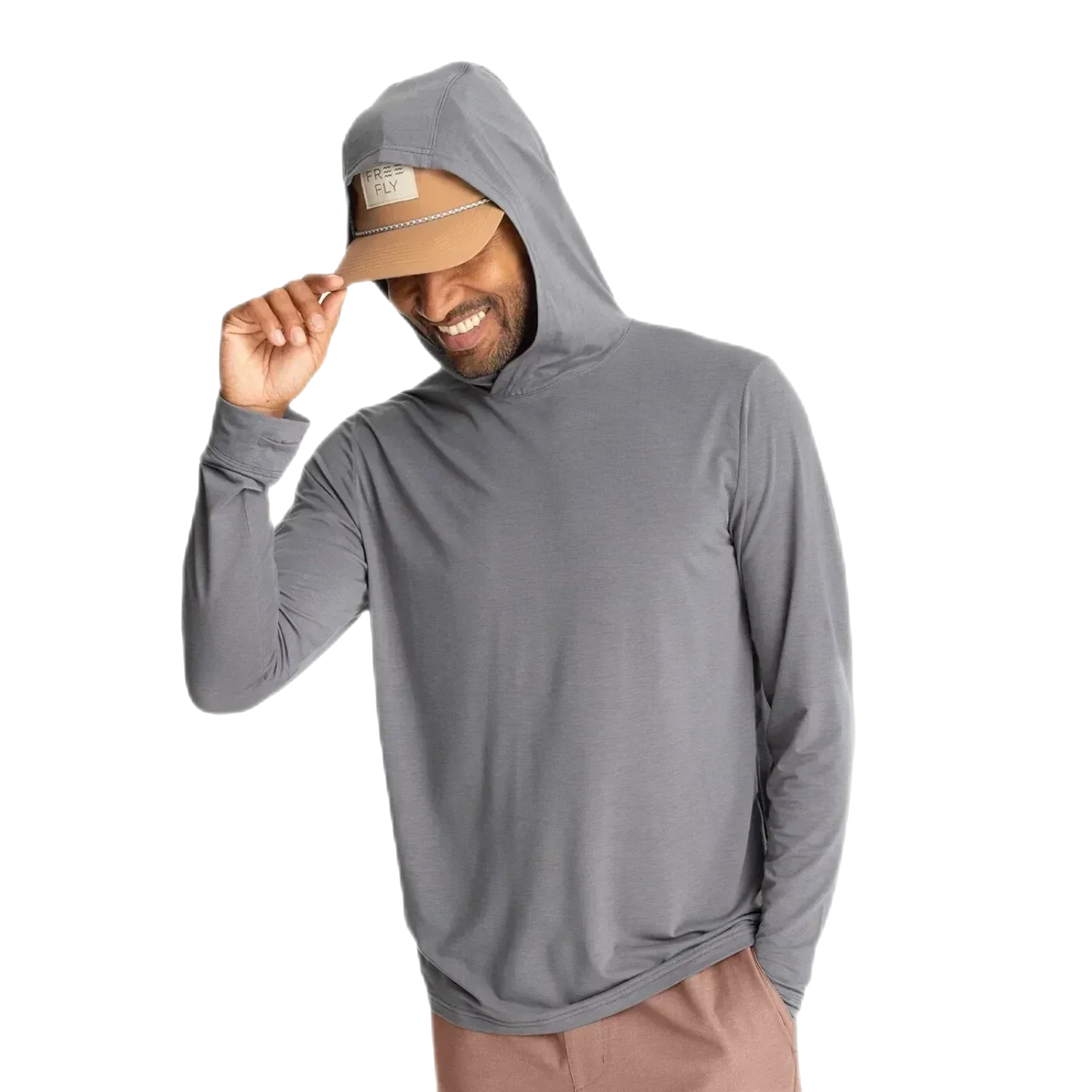 Free Fly Apparel 01. MENS APPAREL - MENS LS SHIRTS - MENS LS HOODY Men's Elevate Lightweight Hoodie SMOKE