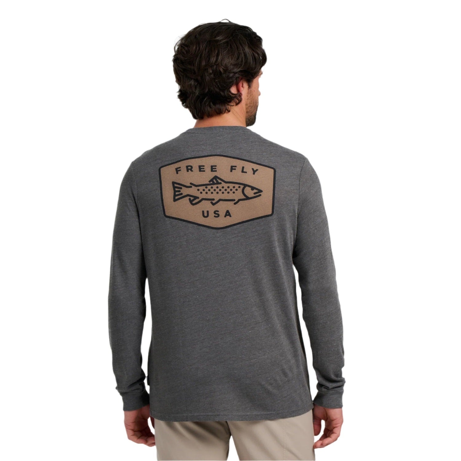 Free Fly Apparel 01. MENS APPAREL - MENS T-SHIRTS - MENS T-SHIRT LS Men's Freshwater Long Sleeve HEATHER BLACK SAND
