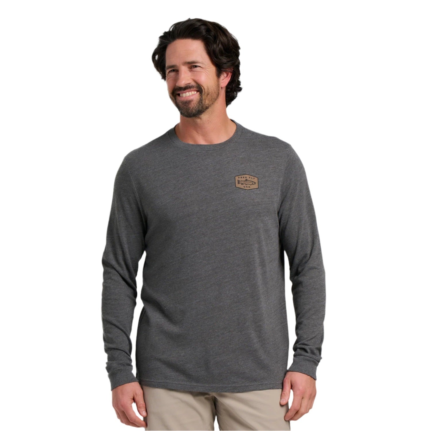 Free Fly Apparel 01. MENS APPAREL - MENS T-SHIRTS - MENS T-SHIRT LS Men's Freshwater Long Sleeve HEATHER BLACK SAND