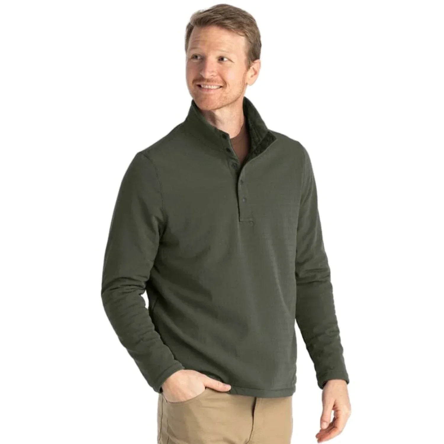 Free Fly Apparel 01. MENS APPAREL - MENS HOODIES|SWEATERS - MENS PO HOODY Men's Gridback Fleece Snap Pullover DARK OLIVE