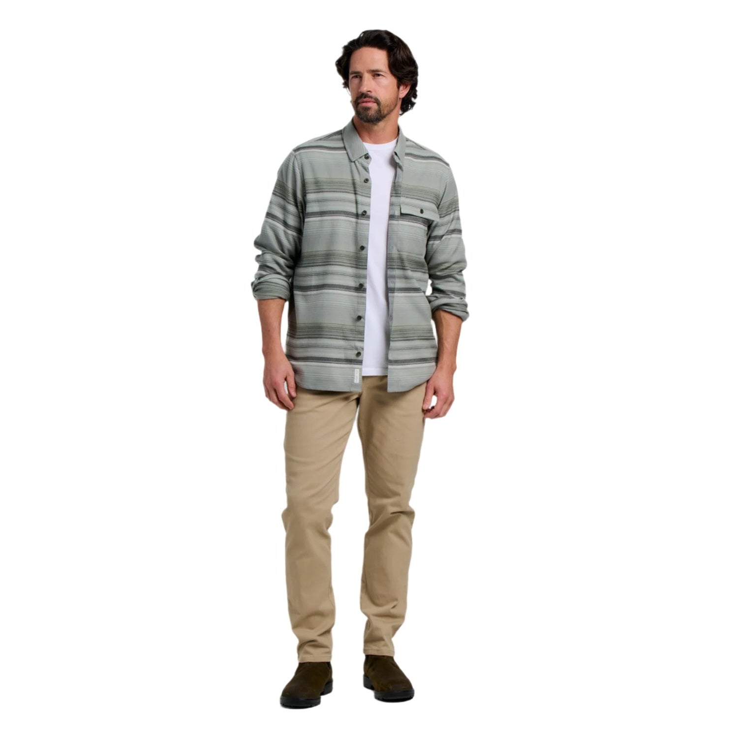 Free Fly Apparel 01. MENS APPAREL - MENS LS SHIRTS - MENS LS BUTTON UP Men's Seawool Flannel Shirt SAGEBRUSH STRIPE