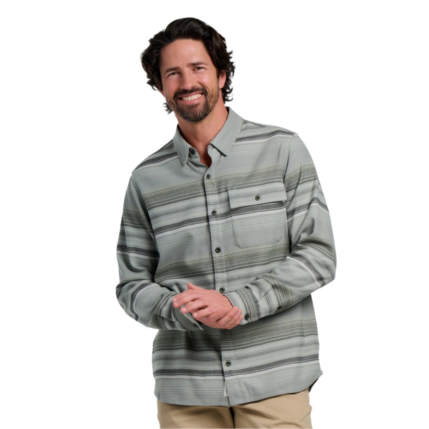 Free Fly Apparel 01. MENS APPAREL - MENS LS SHIRTS - MENS LS BUTTON UP Men's Seawool Flannel Shirt SAGEBRUSH STRIPE