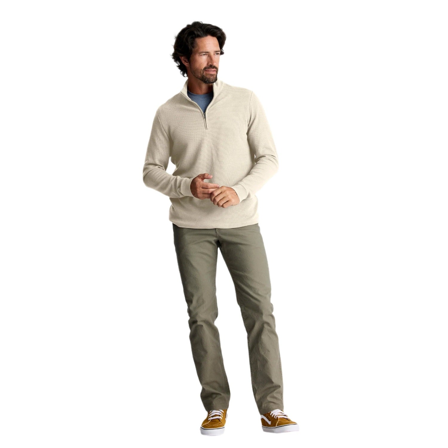 Free Fly Apparel 01. MENS APPAREL - MENS LS SHIRTS - MENS LS CASUAL Men's Waffle Quarter Zip SANDSTONE