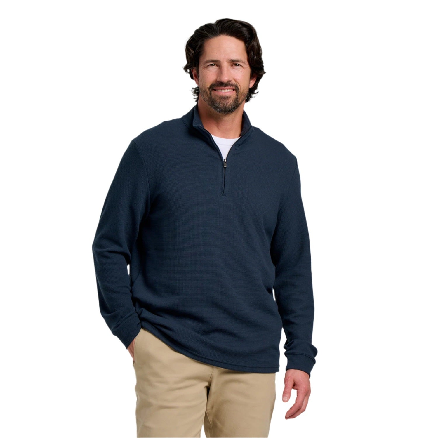 Free Fly Apparel 01. MENS APPAREL - MENS LS SHIRTS - MENS LS CASUAL Men's Waffle Quarter Zip DEEP NAVY