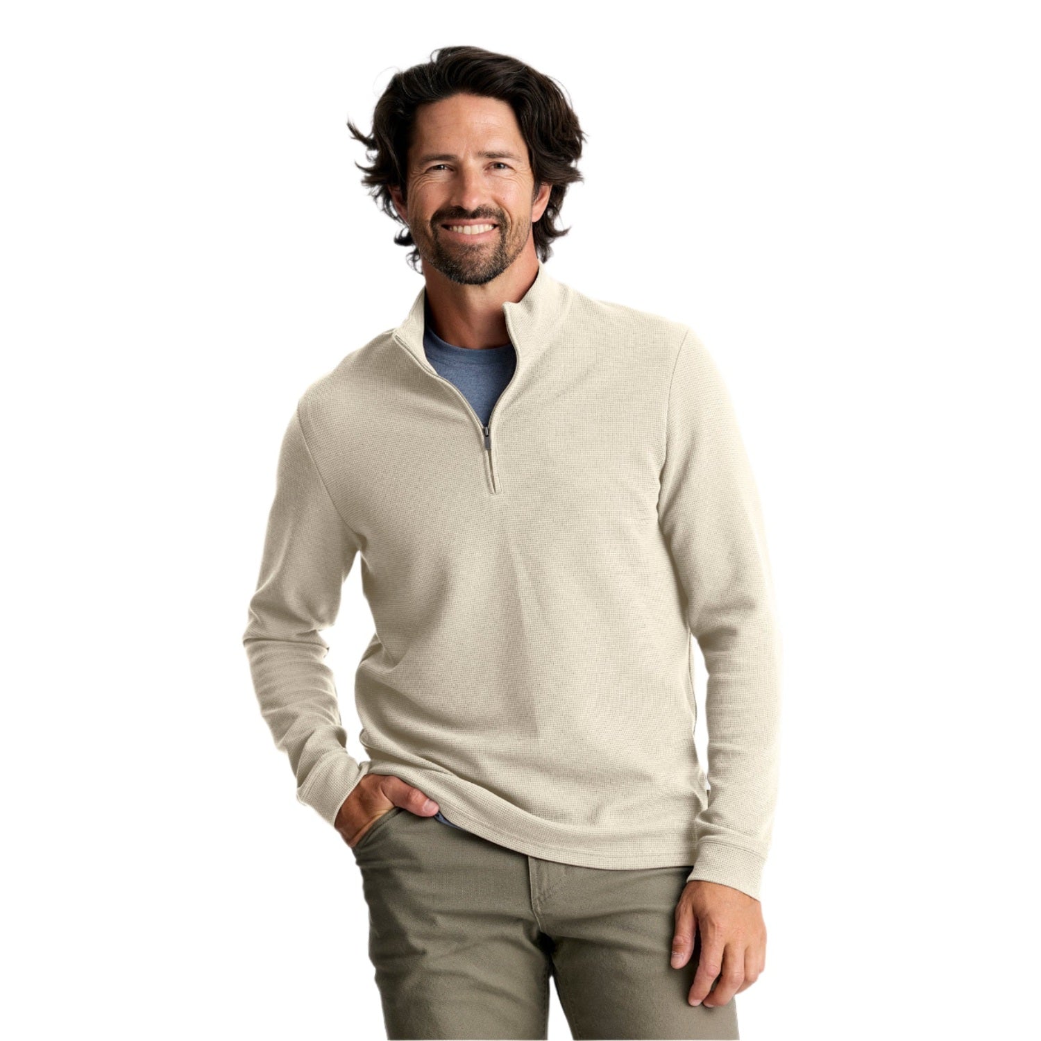 Free Fly Apparel 01. MENS APPAREL - MENS LS SHIRTS - MENS LS CASUAL Men's Waffle Quarter Zip SANDSTONE