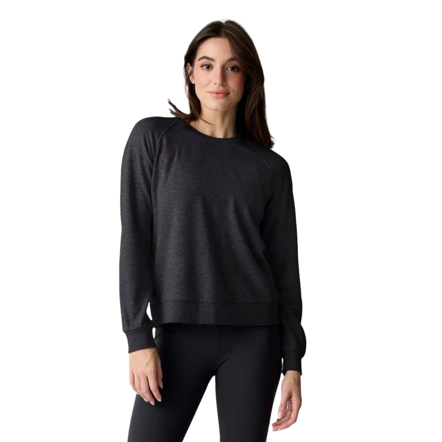 Free Fly Apparel 02. WOMENS APPAREL - WOMENS HOODIES|SWEATERS - WOMENS PO SWEATERS Women's Bamboo Lightweight Fleece Crew HEATHER BLACK