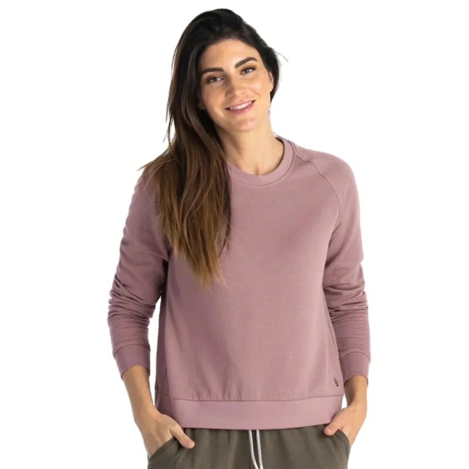 Free Fly Apparel 02. WOMENS APPAREL - WOMENS HOODIES|SWEATERS - WOMENS PO SWEATERS Women's Bamboo Lightweight Fleece Crew CANYON