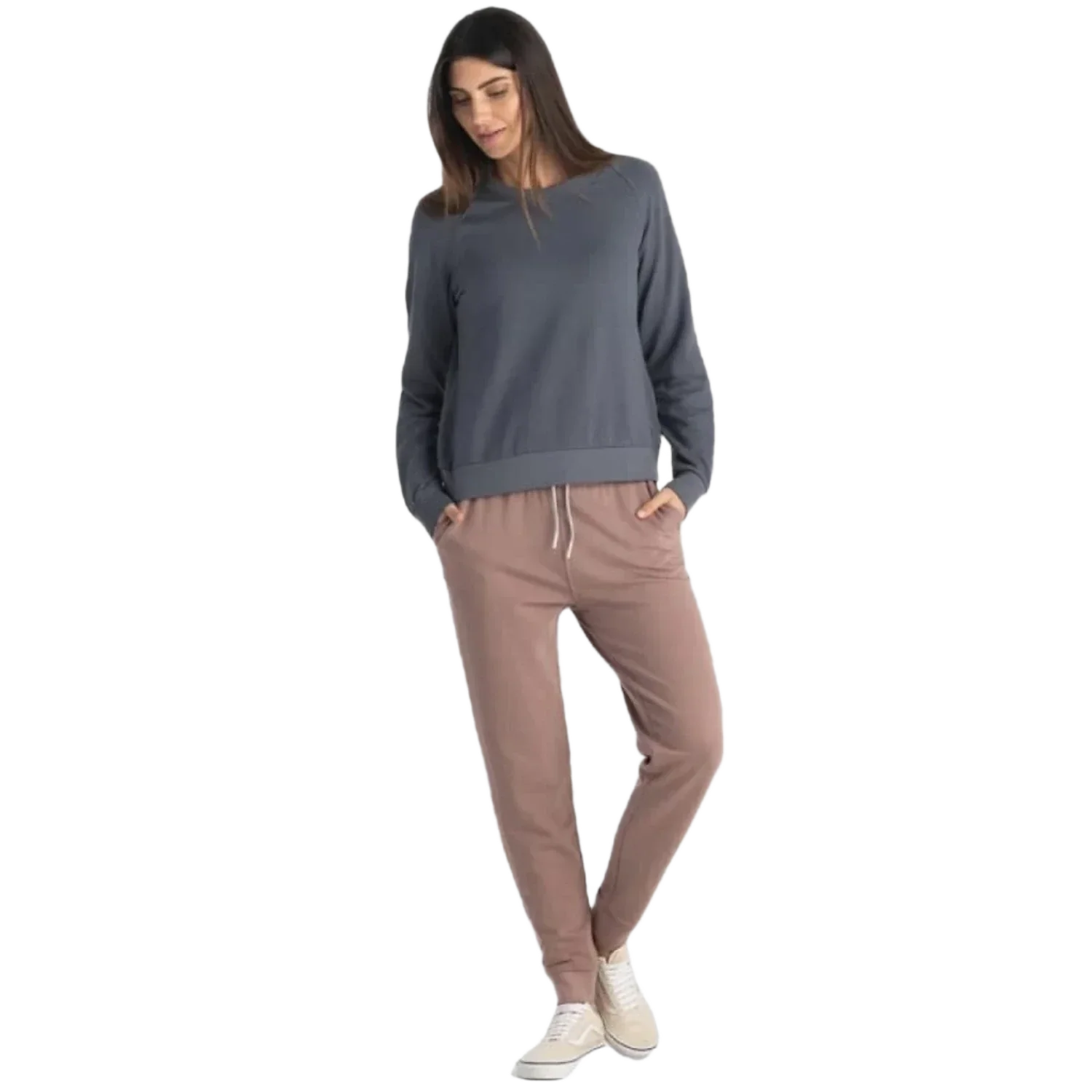 Free Fly Apparel 02. WOMENS APPAREL - WOMENS HOODIES|SWEATERS - WOMENS PO SWEATERS Women's Bamboo Lightweight Fleece Crew STORM CLOUD