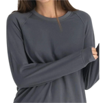 Free Fly Apparel 02. WOMENS APPAREL - WOMENS HOODIES|SWEATERS - WOMENS PO SWEATERS Women's Bamboo Lightweight Fleece Crew STORM CLOUD