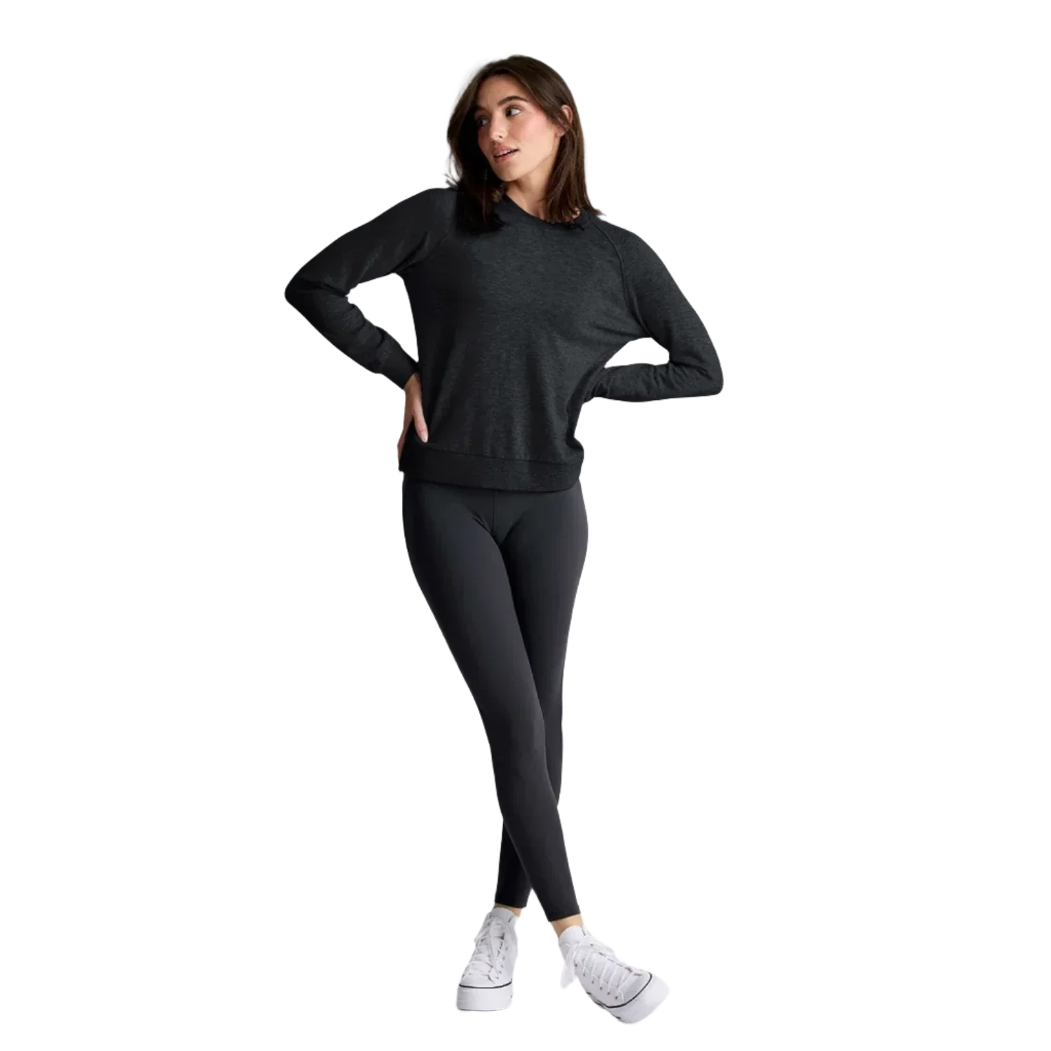 Free Fly Apparel 02. WOMENS APPAREL - WOMENS HOODIES|SWEATERS - WOMENS PO SWEATERS Women's Bamboo Lightweight Fleece Crew HEATHER BLACK