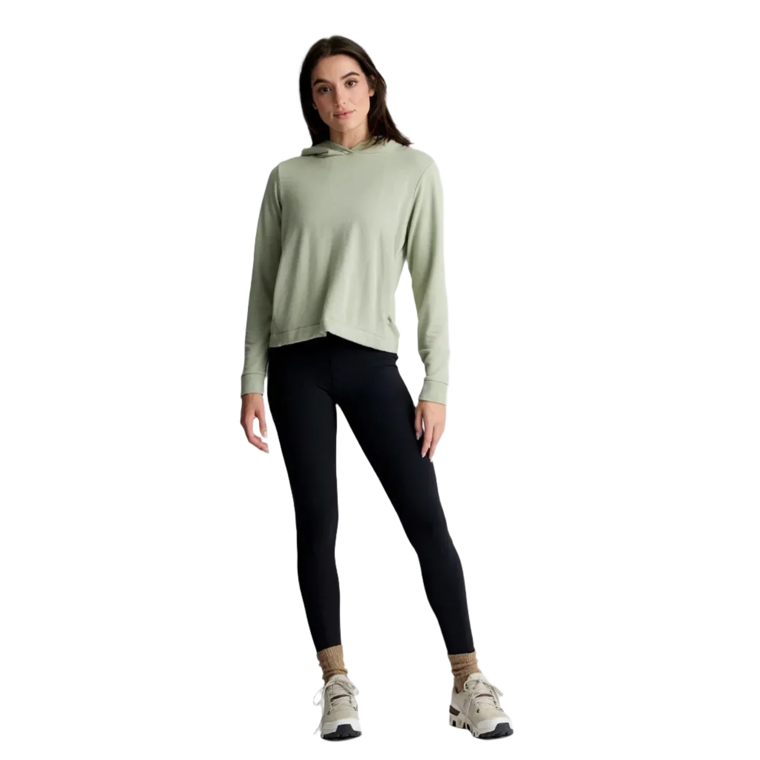 Free Fly Apparel 02. WOMENS APPAREL - WOMENS HOODIES|SWEATERS - WOMENS PO HOODY Women's Bamboo Lightweight Fleece Cropped Hoodie DESERT SAGE