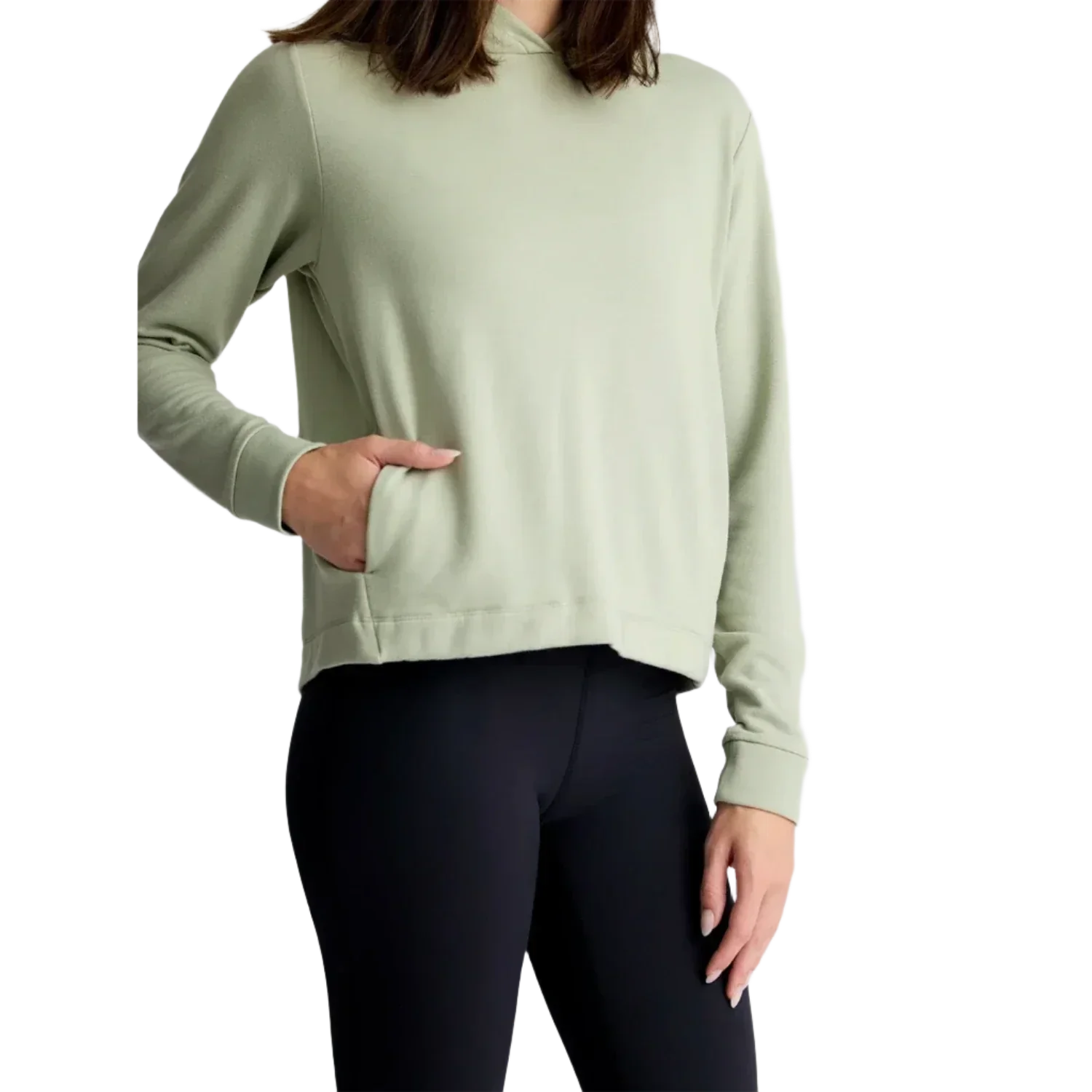 Free Fly Apparel 02. WOMENS APPAREL - WOMENS HOODIES|SWEATERS - WOMENS PO HOODY Women's Bamboo Lightweight Fleece Cropped Hoodie DESERT SAGE