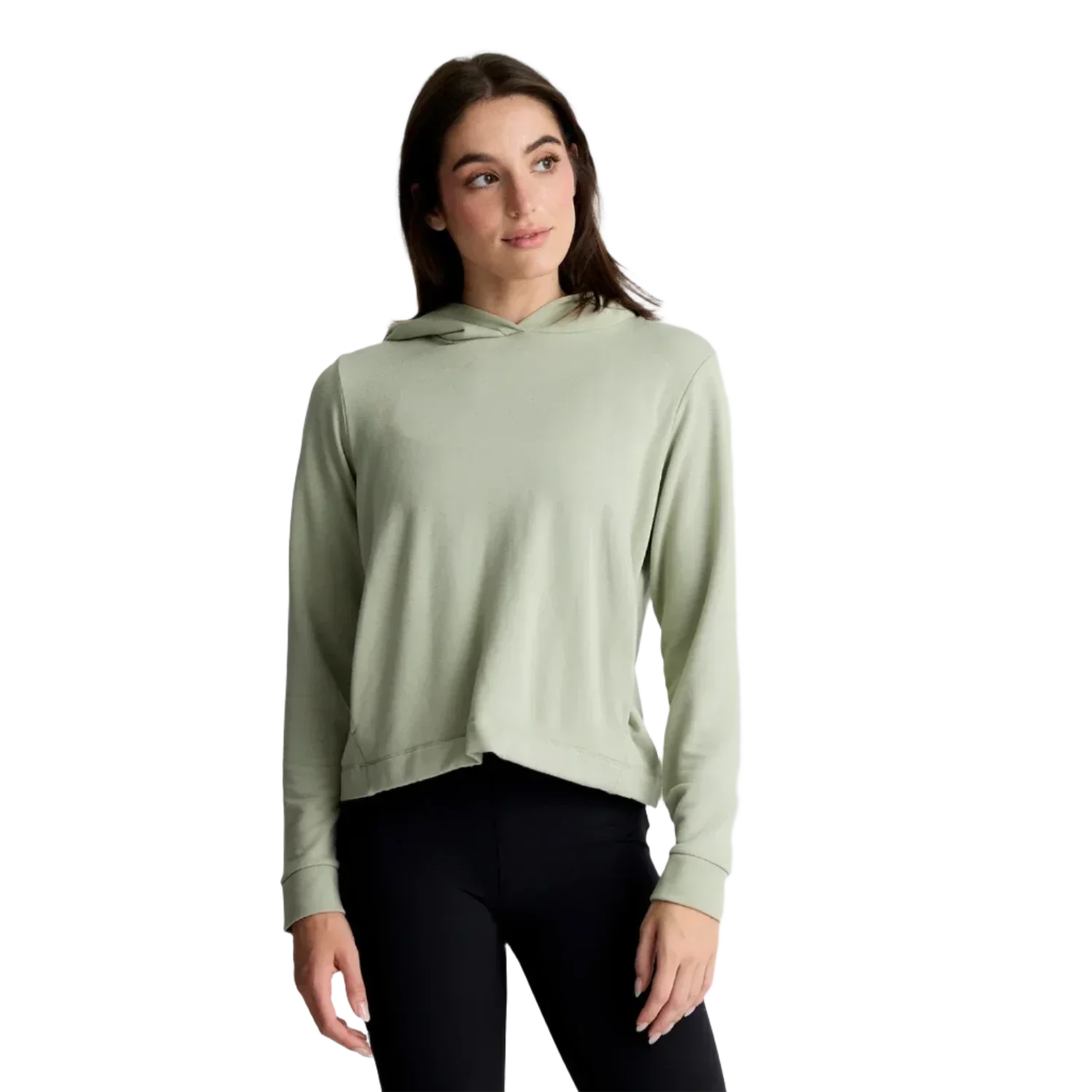 Free Fly Apparel 02. WOMENS APPAREL - WOMENS HOODIES|SWEATERS - WOMENS PO HOODY Women's Bamboo Lightweight Fleece Cropped Hoodie DESERT SAGE