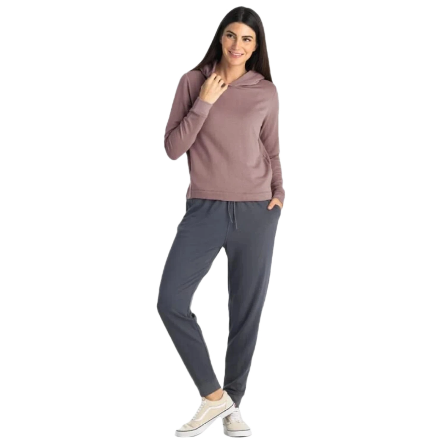 Free Fly Apparel 02. WOMENS APPAREL - WOMENS HOODIES|SWEATERS - WOMENS PO HOODY Women's Bamboo Lightweight Fleece Cropped Hoody STORM CLOUD