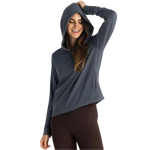 Free Fly Apparel 02. WOMENS APPAREL - WOMENS HOODIES|SWEATERS - WOMENS PO HOODY Women's Bamboo Lightweight Fleece Cropped Hoody STORM CLOUD