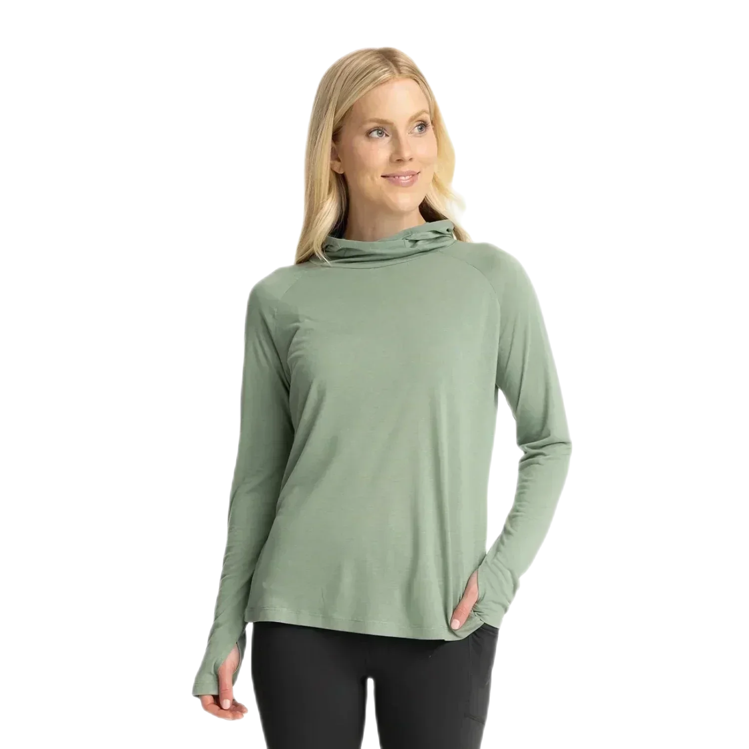 Free Fly Apparel 02. WOMENS APPAREL - WOMENS LS SHIRTS - WOMENS LS HOODY Women's Bamboo Lightweight Hoodie II PALM GREEN