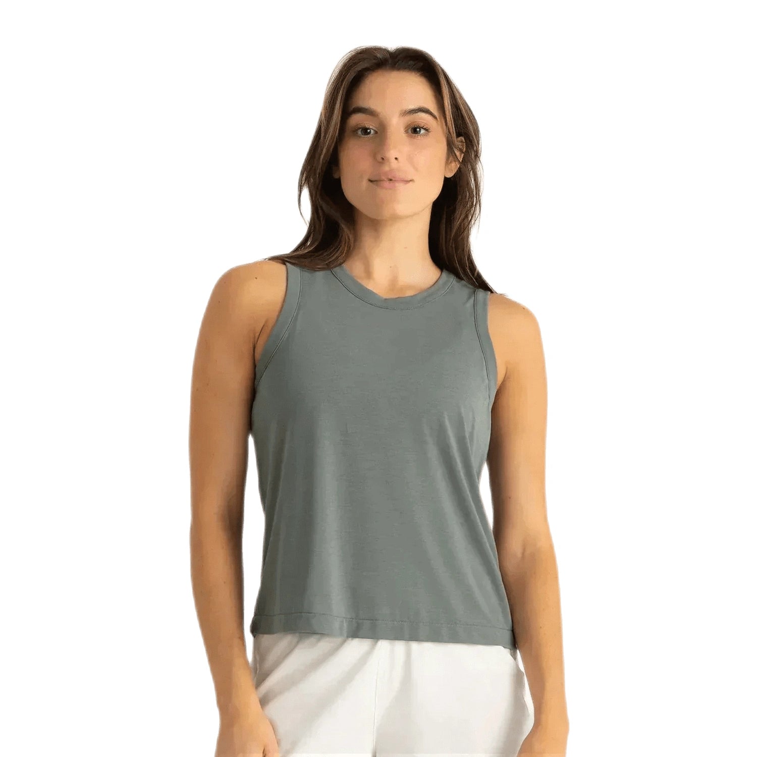 Free Fly Apparel 02. WOMENS APPAREL - WOMENS SS SHIRTS - WOMENS TANK CASUAL Women's Elevate Lightweight Tank AGAVE GREEN