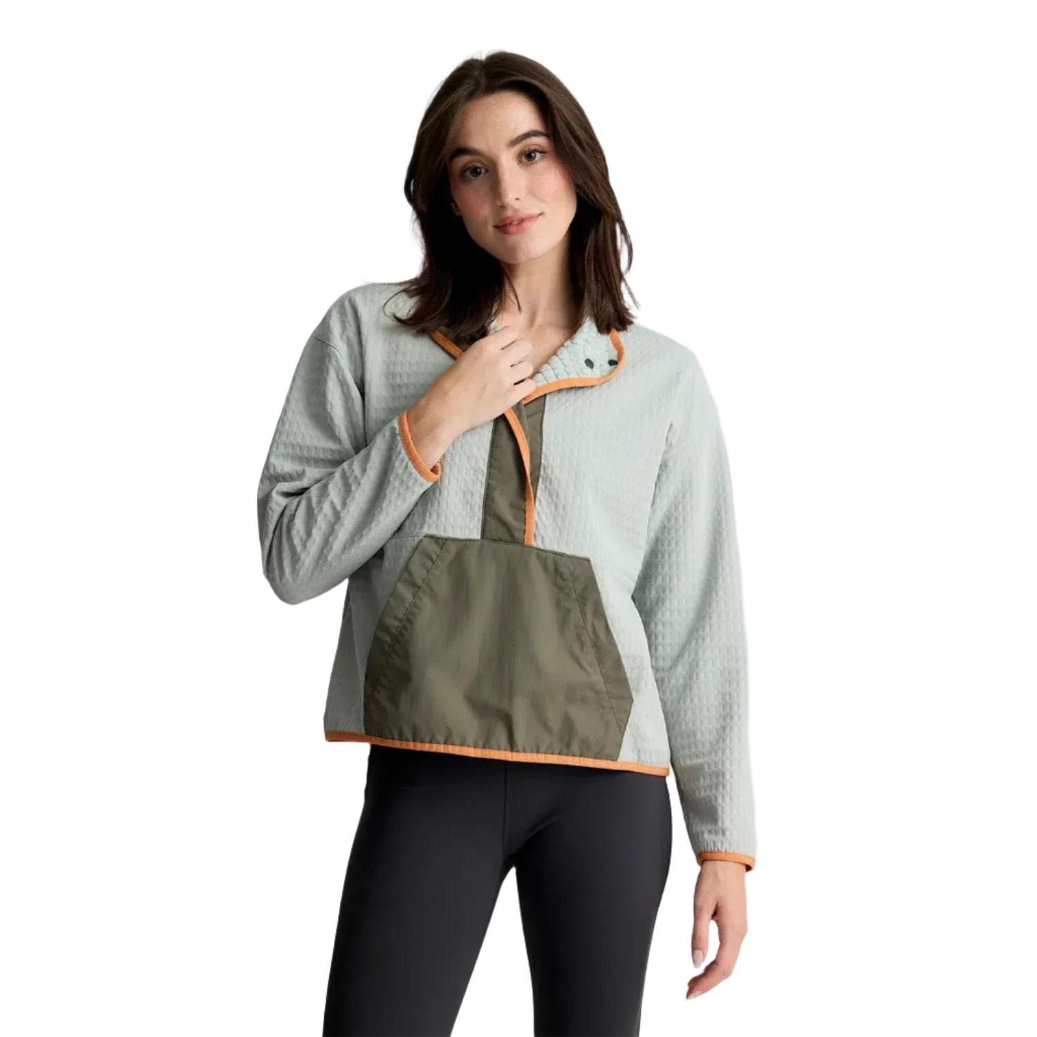 Free Fly Apparel 02. WOMENS APPAREL - WOMENS HOODIES|SWEATERS - WOMENS PO SWEATERS Women's Gridback Fleece Snap Pullover DESERT SAGE