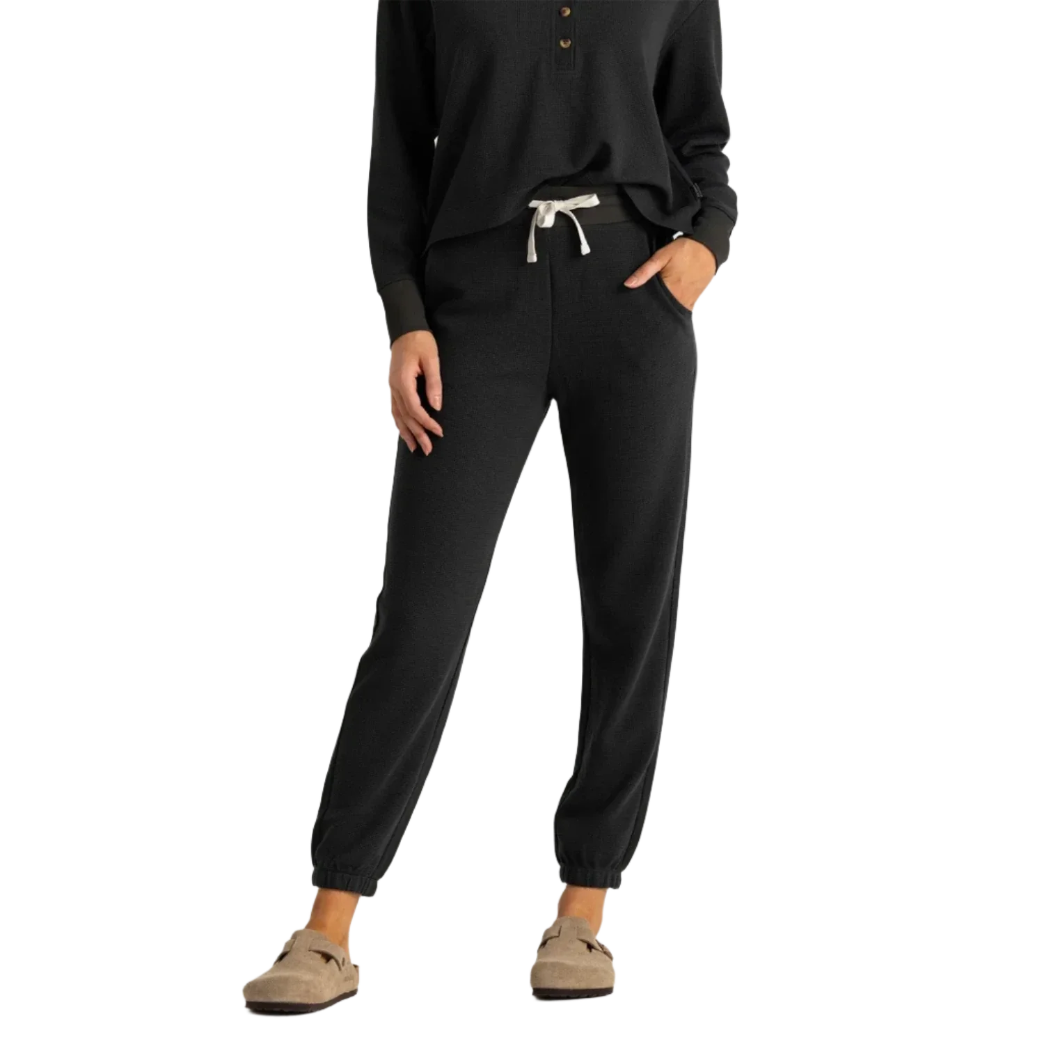 Free Fly Apparel 02. WOMENS APPAREL - WOMENS PANTS - WOMENS PANTS ACTIVE Women's Waffle Jogger BLACK SAND