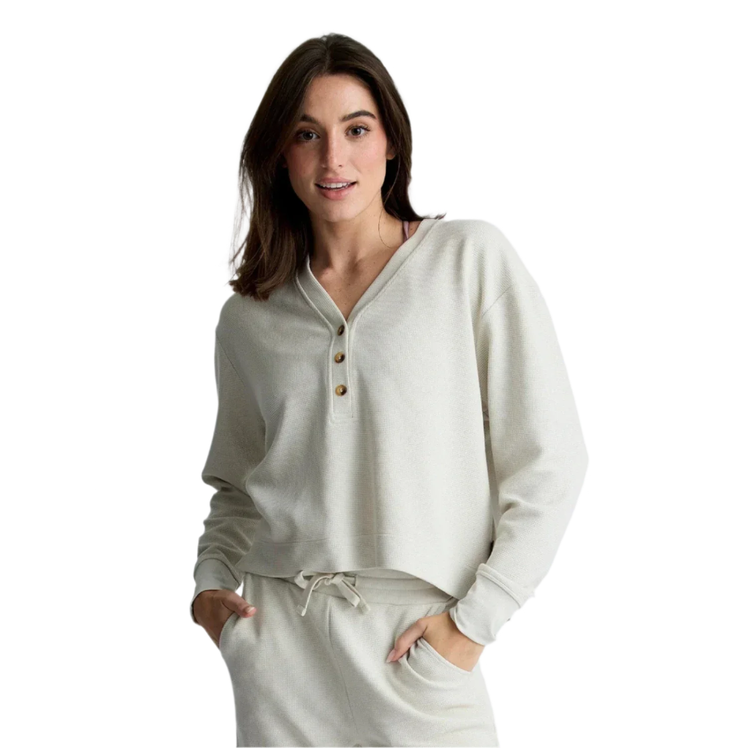 Free Fly Apparel 02. WOMENS APPAREL - WOMENS LS SHIRTS - WOMENS LS CASUAL Women's Waffle Long Sleeve Henley BIRCH