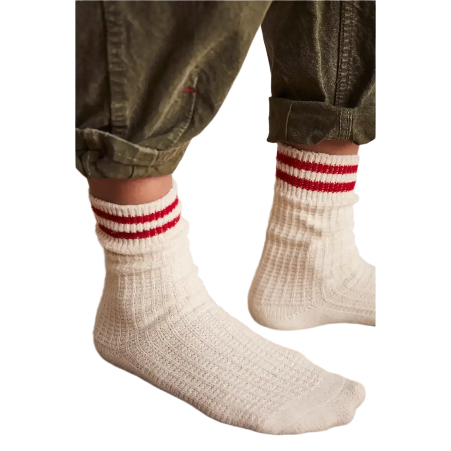 Free People 06. SOCKS - WOMENS SOCKS - WOMENS SOCKS GIFT Women's Jackson Cozy Stripe Socks 6600 CLASSIC RED OS