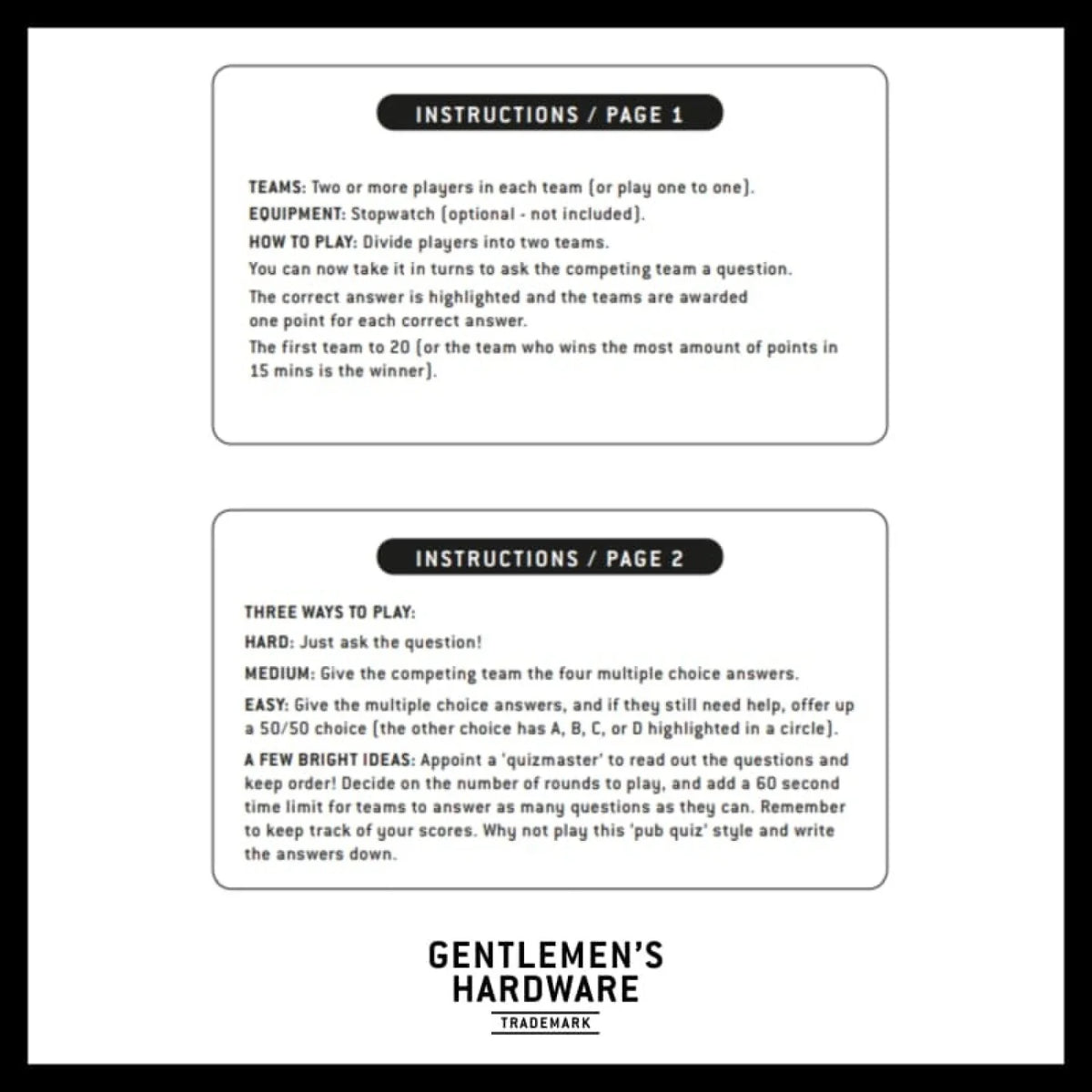 Adventure Trivia Gentlemen’s Hardware