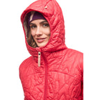 Women's Estil Jacket in Tomato, hood detail