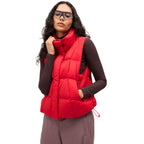 Women's Louise Down Vest in Rouge, on model front close