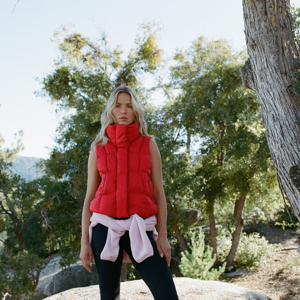Women's Louise Down Vest in Rouge, lifestyle