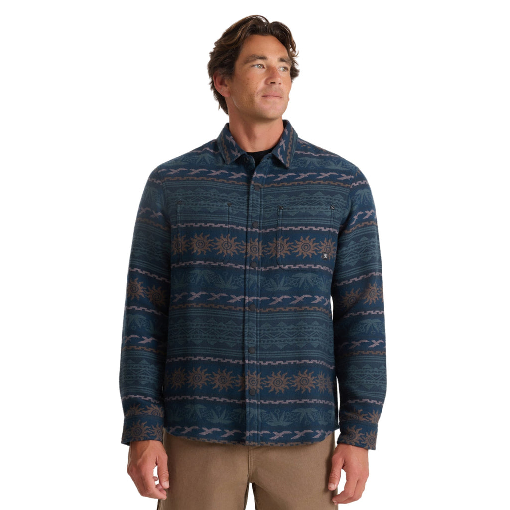 Men's Journey Jacquard Long Sleeve Flannel in Navy, on model front