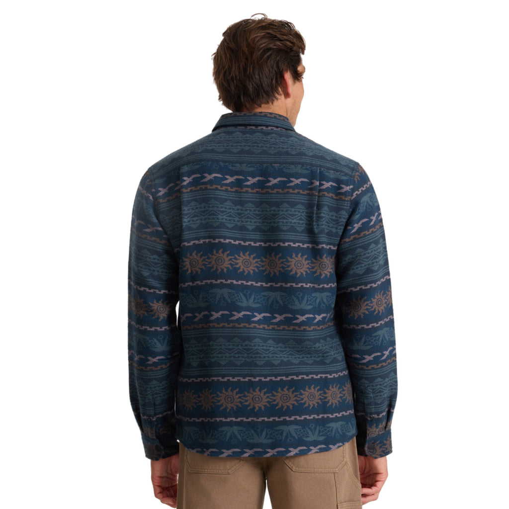 Men's Journey Jacquard Long Sleeve Flannel in Navy, on model back