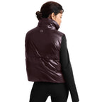 Women's Up For It Puff Shine Vest in Shine Cabernet, on model back