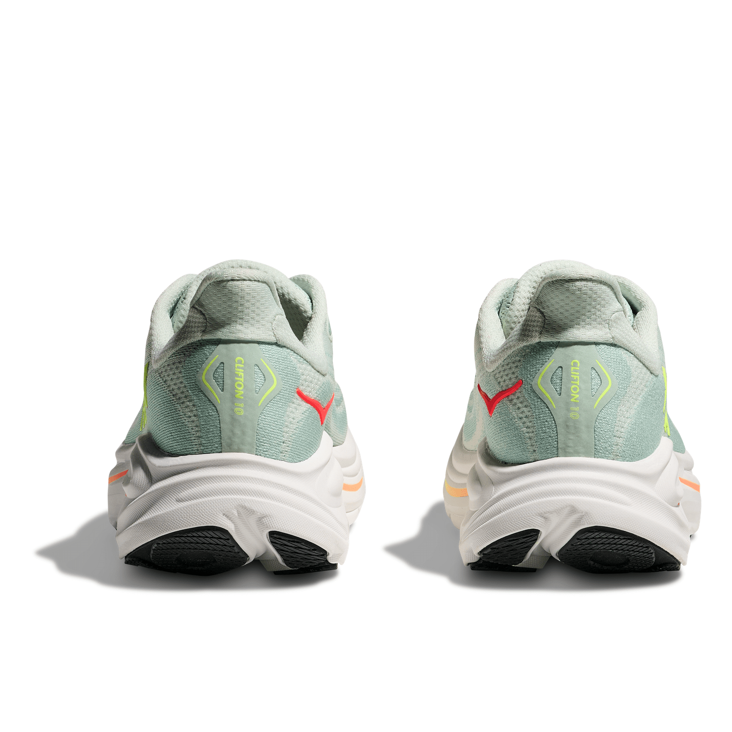 HOKA 05. WOMENS FOOTWEAR - WOMENS SHOES - WOMENS SHOES RUNNING Women's Clifton 10 SLSSN SEA GLASS | NEON FLAME