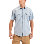 Howler Bros 01. MENS APPAREL - MENS SS SHIRTS - MENS SS BUTTON UP Men's Crosscut Deluxe Short Sleeve SEAGRASS | FADED BLUE MICROSTRIPE