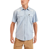 Howler Bros 01. MENS APPAREL - MENS SS SHIRTS - MENS SS BUTTON UP Men's Crosscut Deluxe Short Sleeve SEAGRASS | FADED BLUE MICROSTRIPE