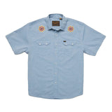 Howler Bros 01. MENS APPAREL - MENS SS SHIRTS - MENS SS BUTTON UP Men's Crosscut Deluxe Short Sleeve BEACH BLOOMS | BLUE CHAMBRAY