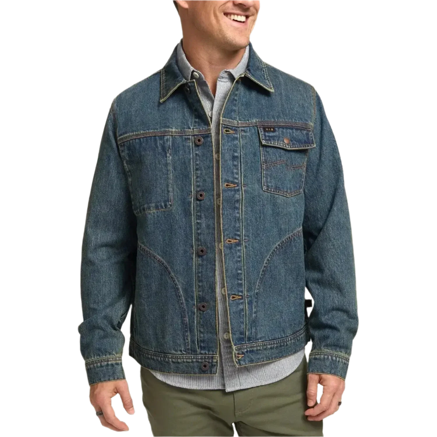 Howler Bros 01. MENS APPAREL - MENS JACKETS - MENS JACKETS CASUAL Men's Denim Depot Jacket PETTY MID WASH