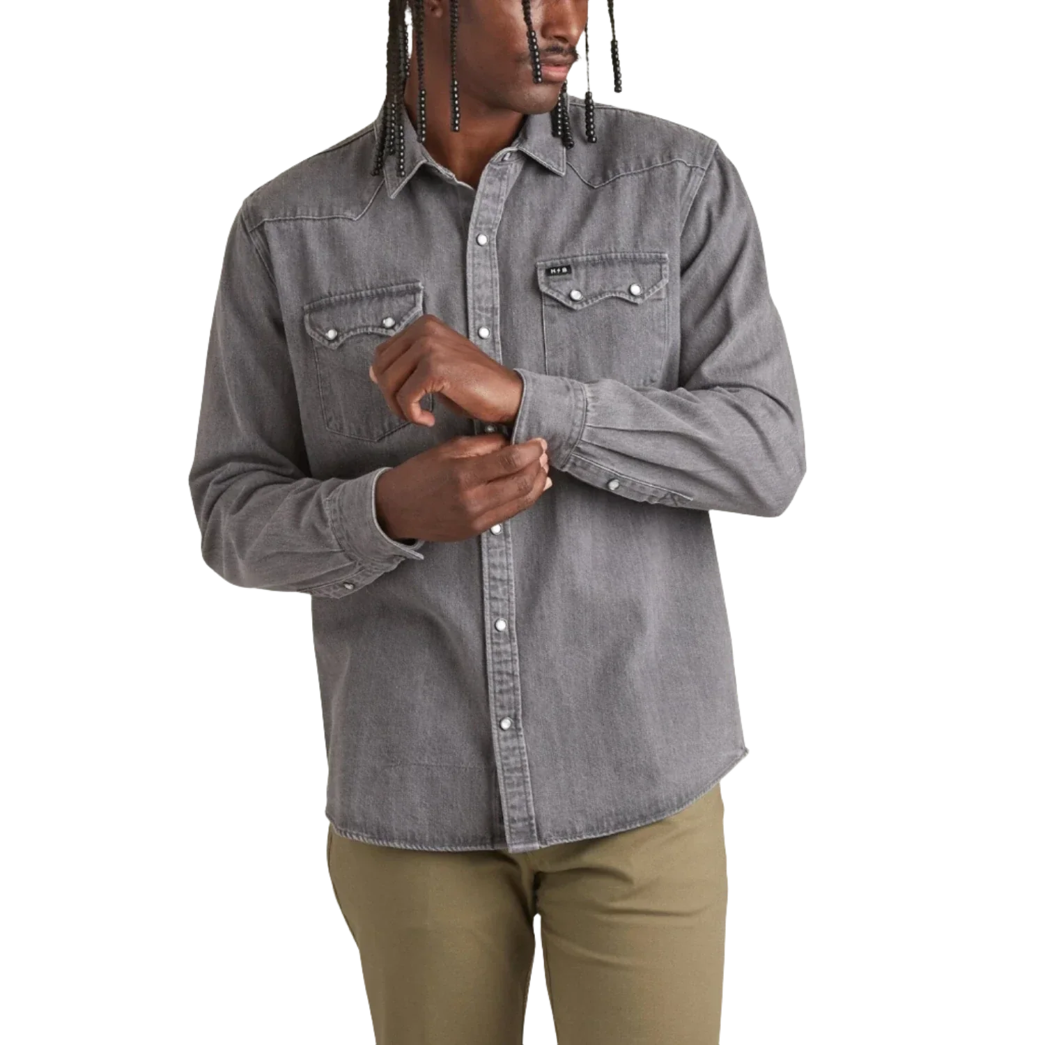 Howler Bros 01. MENS APPAREL - MENS LS SHIRTS - MENS LS BUTTON UP Men's Dust Up Denim Snapshirt JOVI GREY WASH