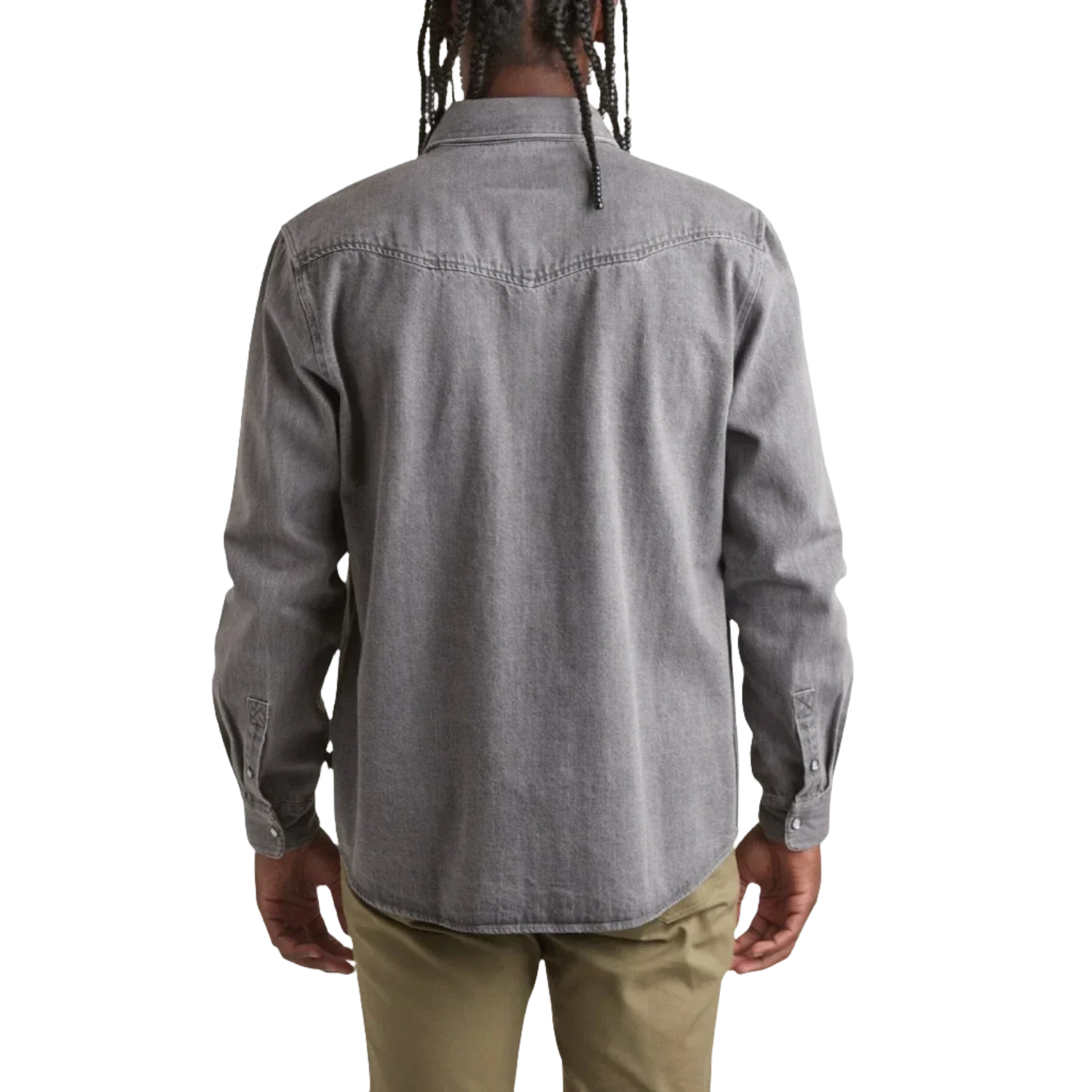 HOWLER BROS 01. MENS APPAREL - MENS LS SHIRTS - MENS LS BUTTON UP Men's Dust Up Denim Snapshirt JOVI GREY WASH