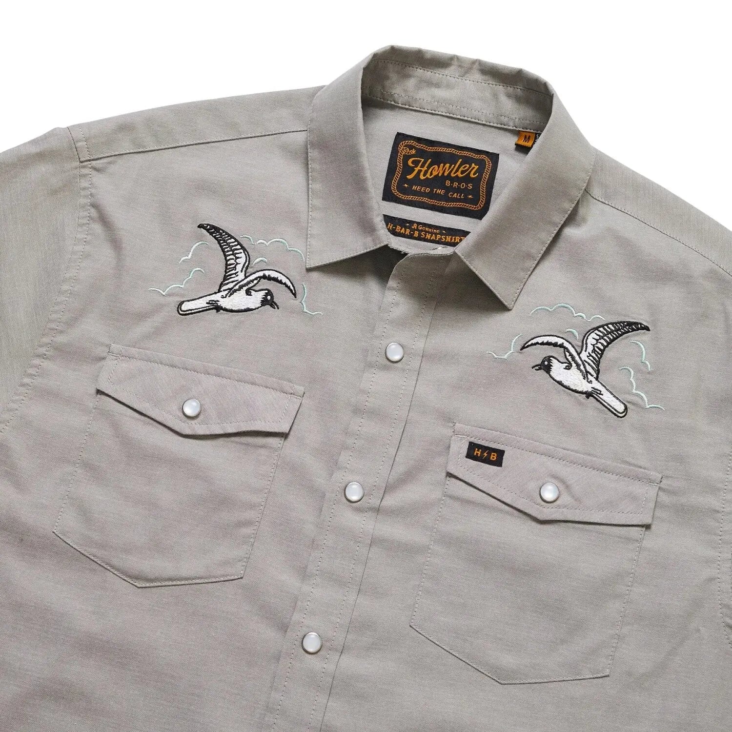 Howler Bros 01. MENS APPAREL - MENS SS SHIRTS - MENS SS BUTTON UP Men's H Bar B Snapshirt SEAGULLS | GREY OXFORD